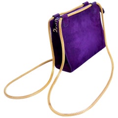 Walter Steiger Vintage Purple Suede Handbag Evening Bag W Gold Shoulder Straps