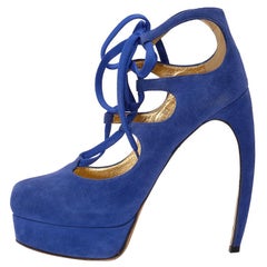 Walter Steiger Tacón con cordones de ante azul para mujer