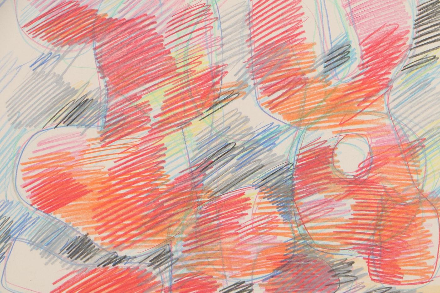 Expressionist Walter Stomps Abstract Crayon Drawing, 1961 For Sale