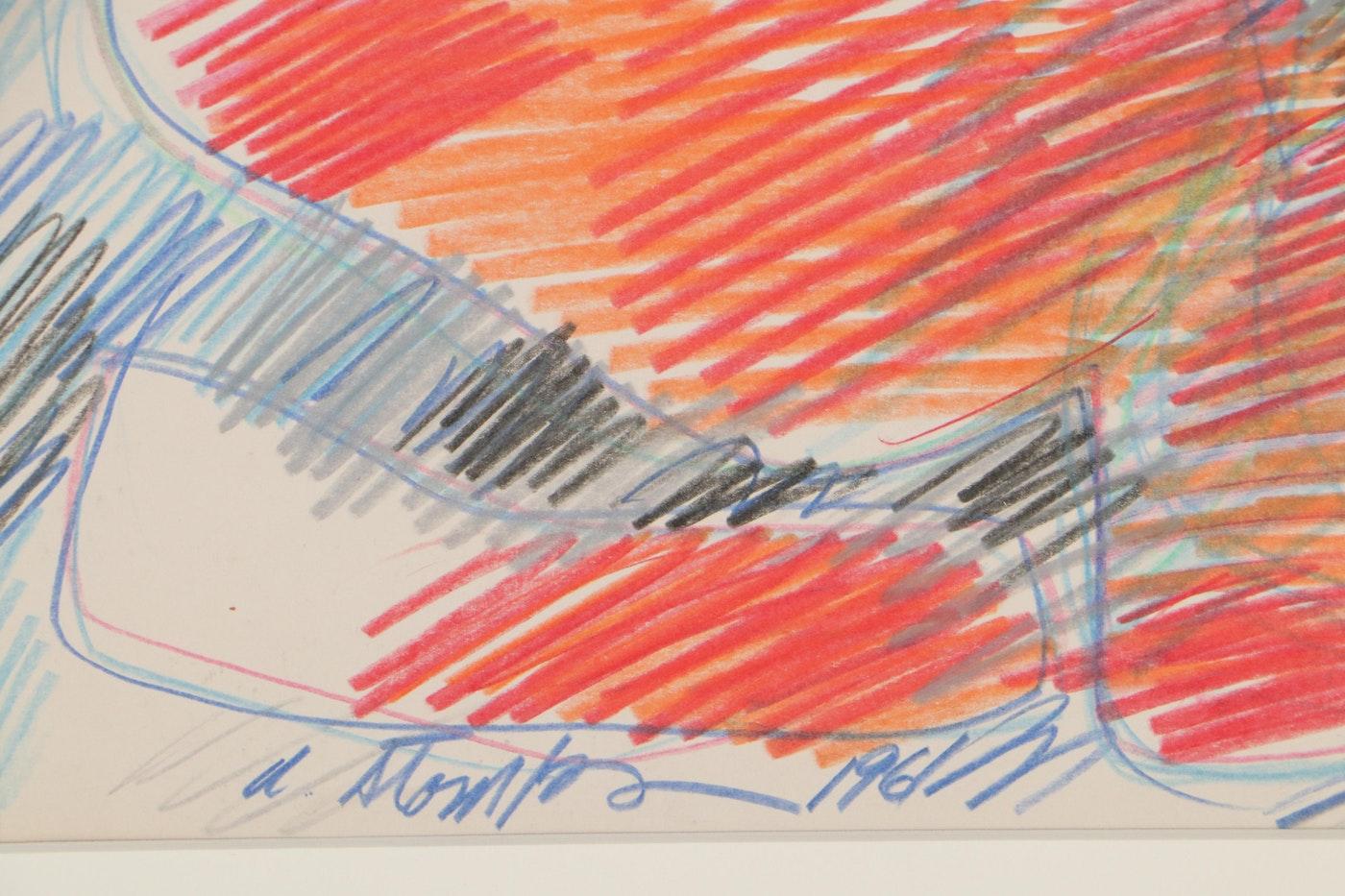 American Walter Stomps Abstract Crayon Drawing, 1961 For Sale