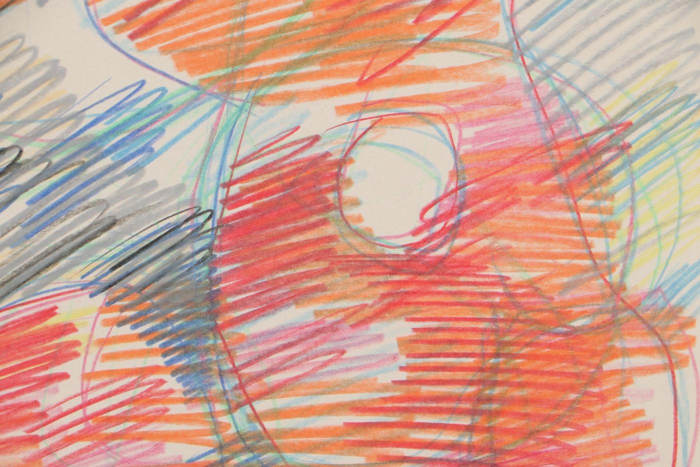Hand-Painted Walter Stomps Abstract Crayon Drawing, 1961 For Sale