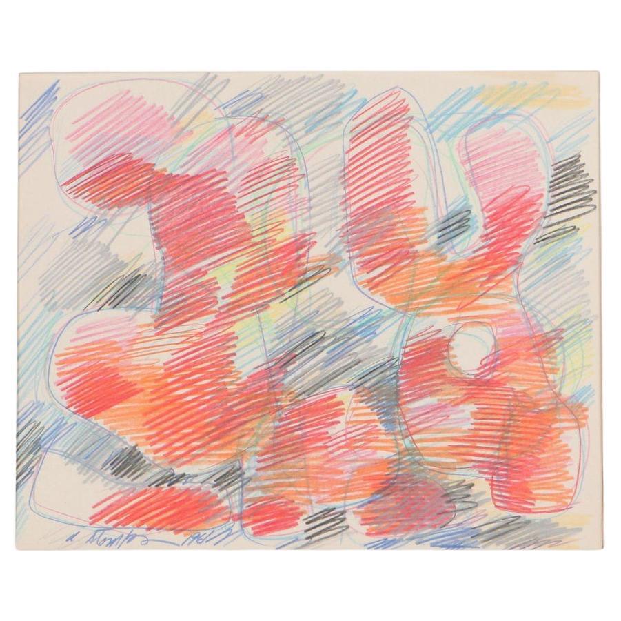 Walter Stomps Abstract Crayon Drawing, 1961 For Sale