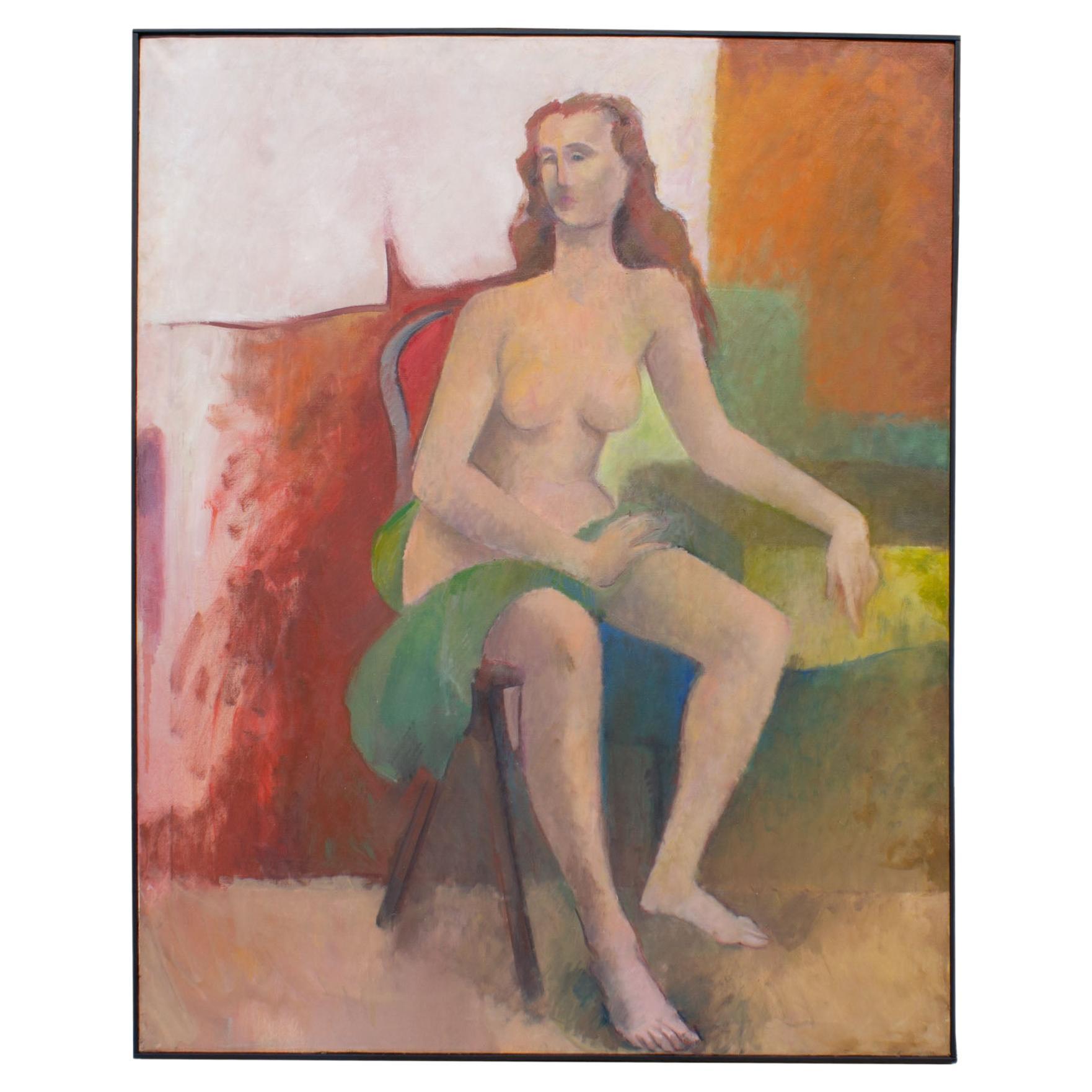 Walter Stomps Signed 1959 “Seated Nude” Oil on Canvas Abstract Painting For Sale