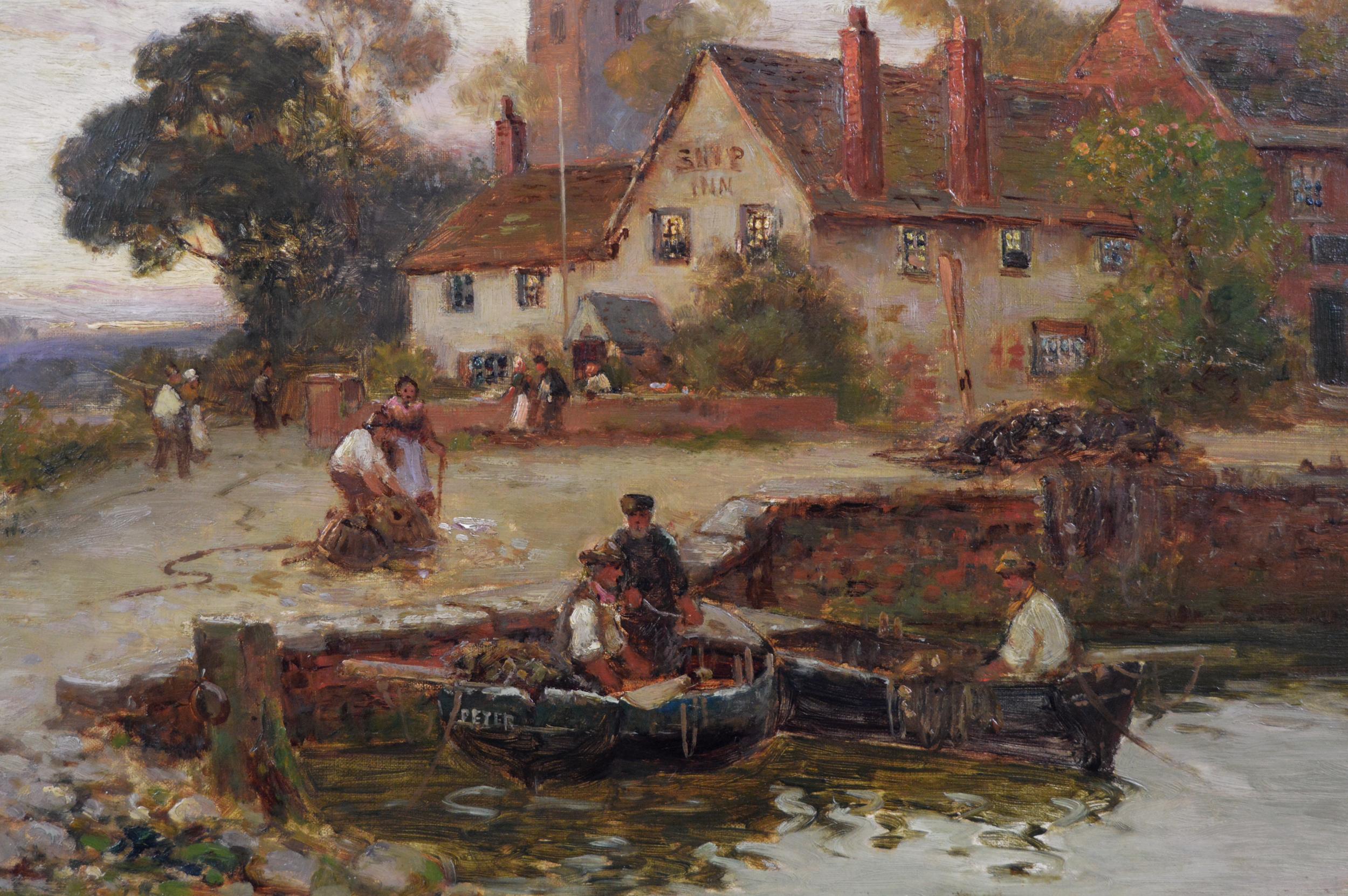 19. Jahrhundert Flusslandschaft Ölgemälde eines Gasthauses am Fluss  (Viktorianisch), Painting, von Walter Stuart Lloyd