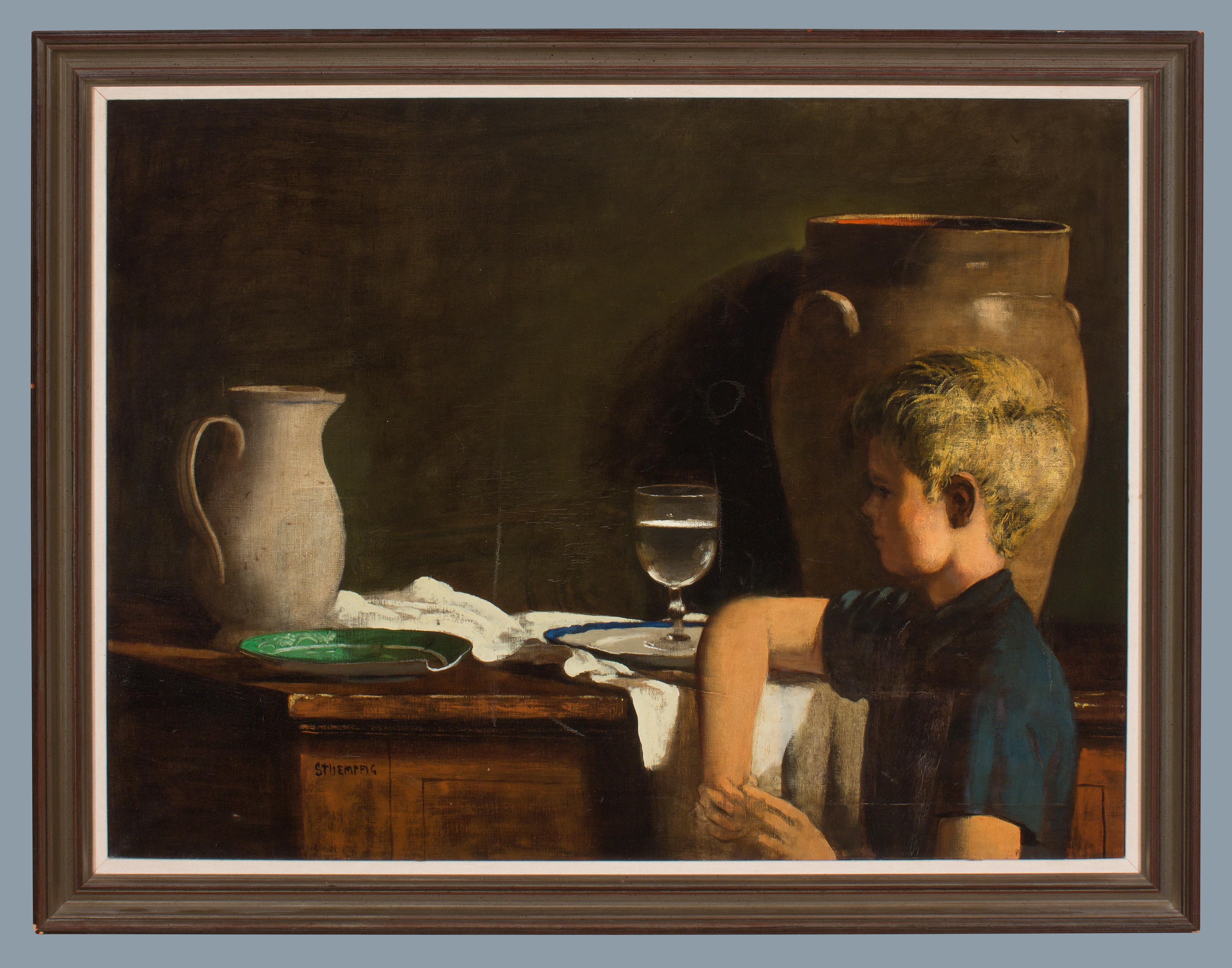 Walter Stuempfig, Jr. Interior Painting - Large Oil Painting Still Life and Child by Walter Stuempfig