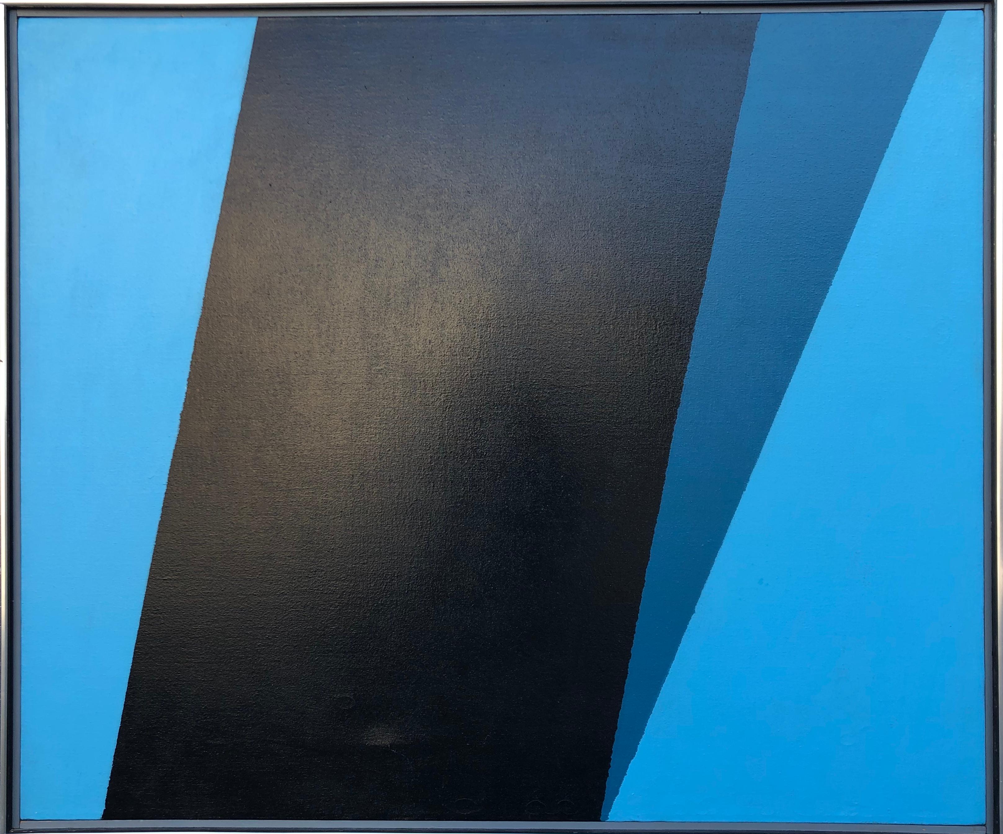 Blue and Black Geometric Abstract - Painting by Walter Swyrydenko