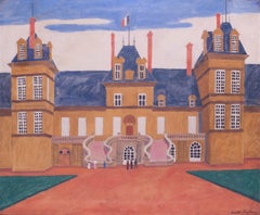 British 20th Century oil painting of The palace at Fontainebleau, paris, France