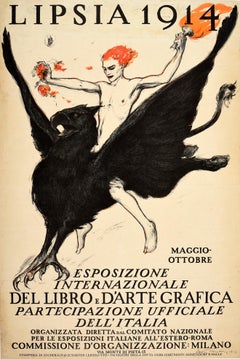 Original Antique Advertising Poster Lipsia Book & Graphic Art Exhibition Griffin