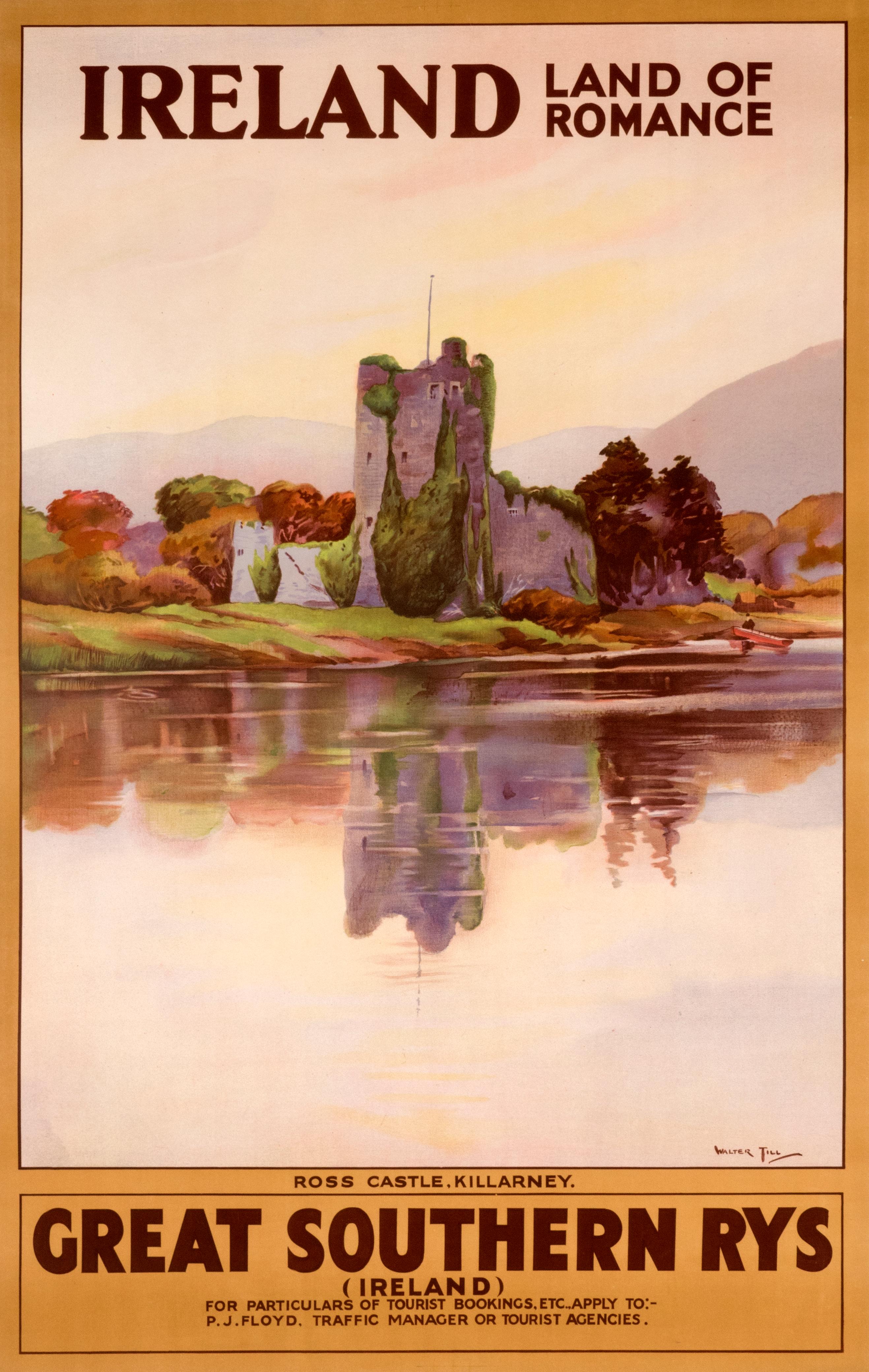 "Ireland Land Of Romance - Ross Castle, Killarney" Original Railroad Poster - Print by Walter Till