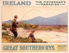 "Ireland - The Fisherman's Paradise - Great Southern Rys" Antique Poster