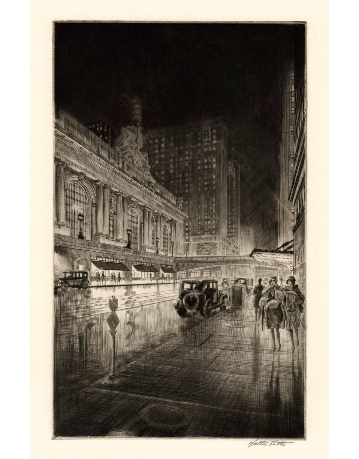 Walter Tittle Landscape Print - Grand Central, Night