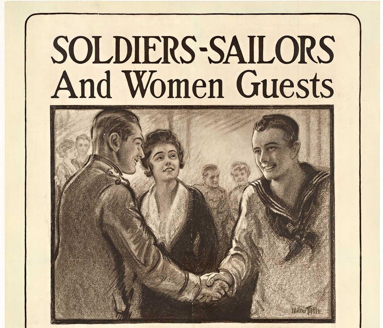 Original 'Soldiers - Sailors and Women Guests' Welcome to the YWCA Hostess House - American Realist Print by Walter Tittle