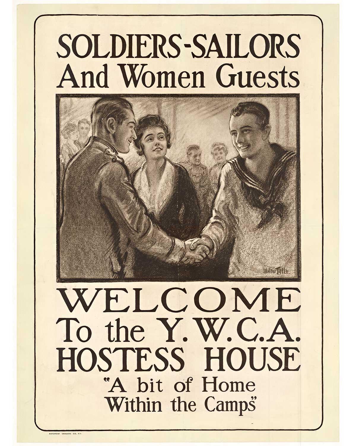 Walter Tittle Interior Print - Original 'Soldiers - Sailors and Women Guests' Welcome to the YWCA Hostess House