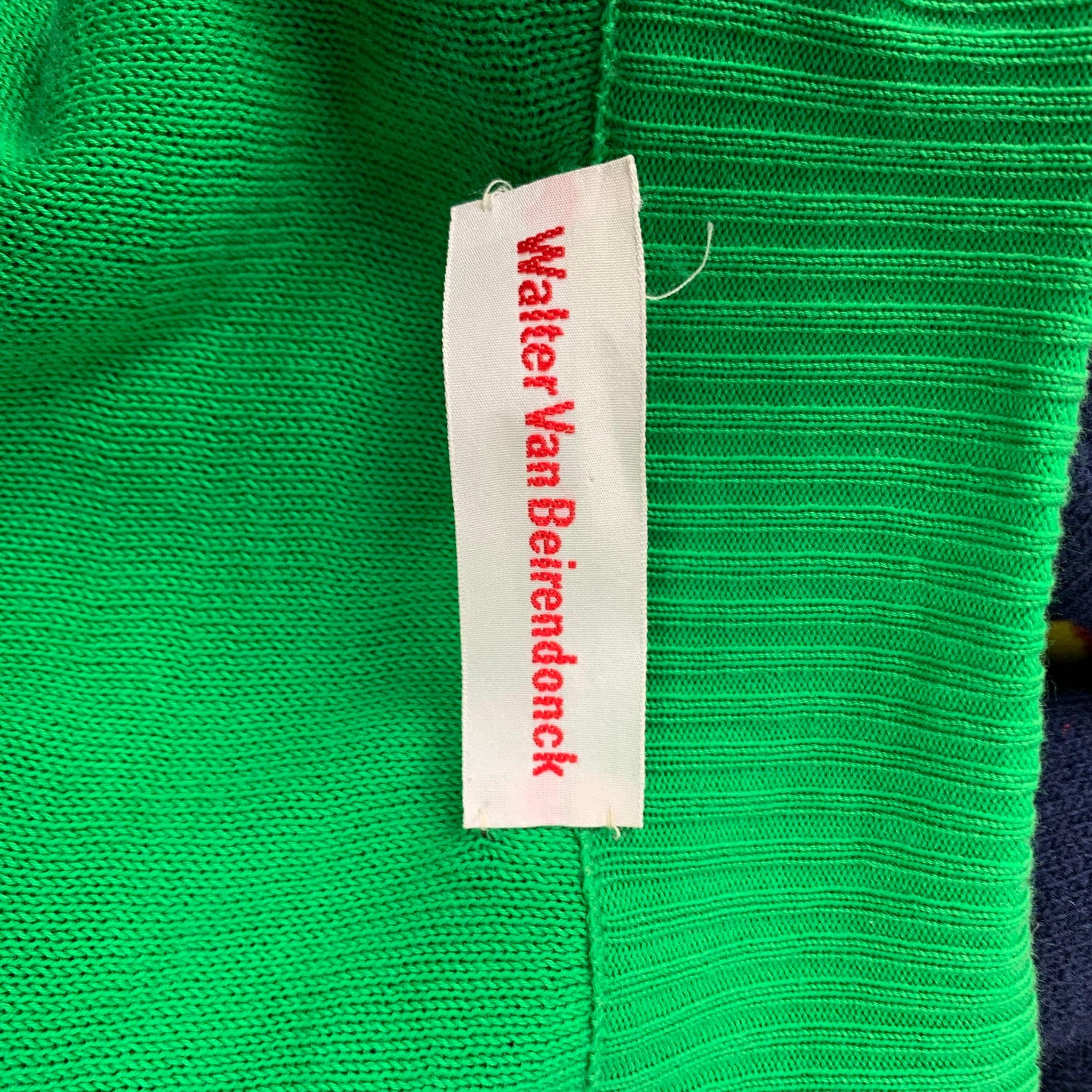 WALTER VAN BEIRENDONCK 2006 Size L Blue & Green Wool/Cotton Reversible Cardigan For Sale 5