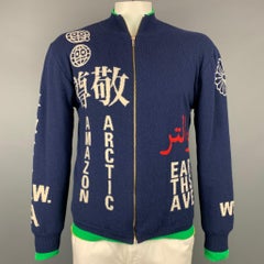 WALTER VAN BEIRENDONCK 2006 Size L Blue & Green Wool/Cotton Reversible Cardigan