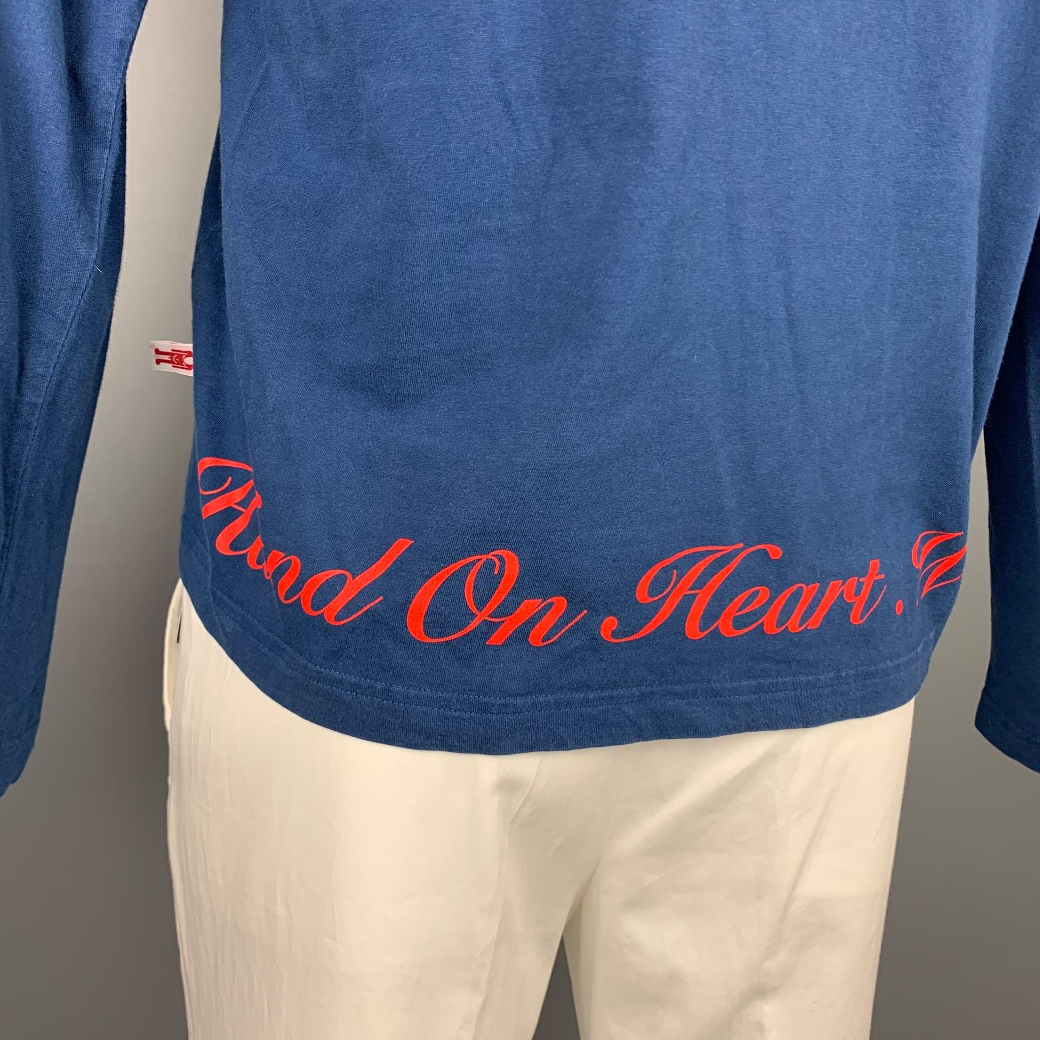 Men's WALTER VAN BEIRENDONCK 2011 Hand On Heart Size XL Blue & Red Applique Pullover