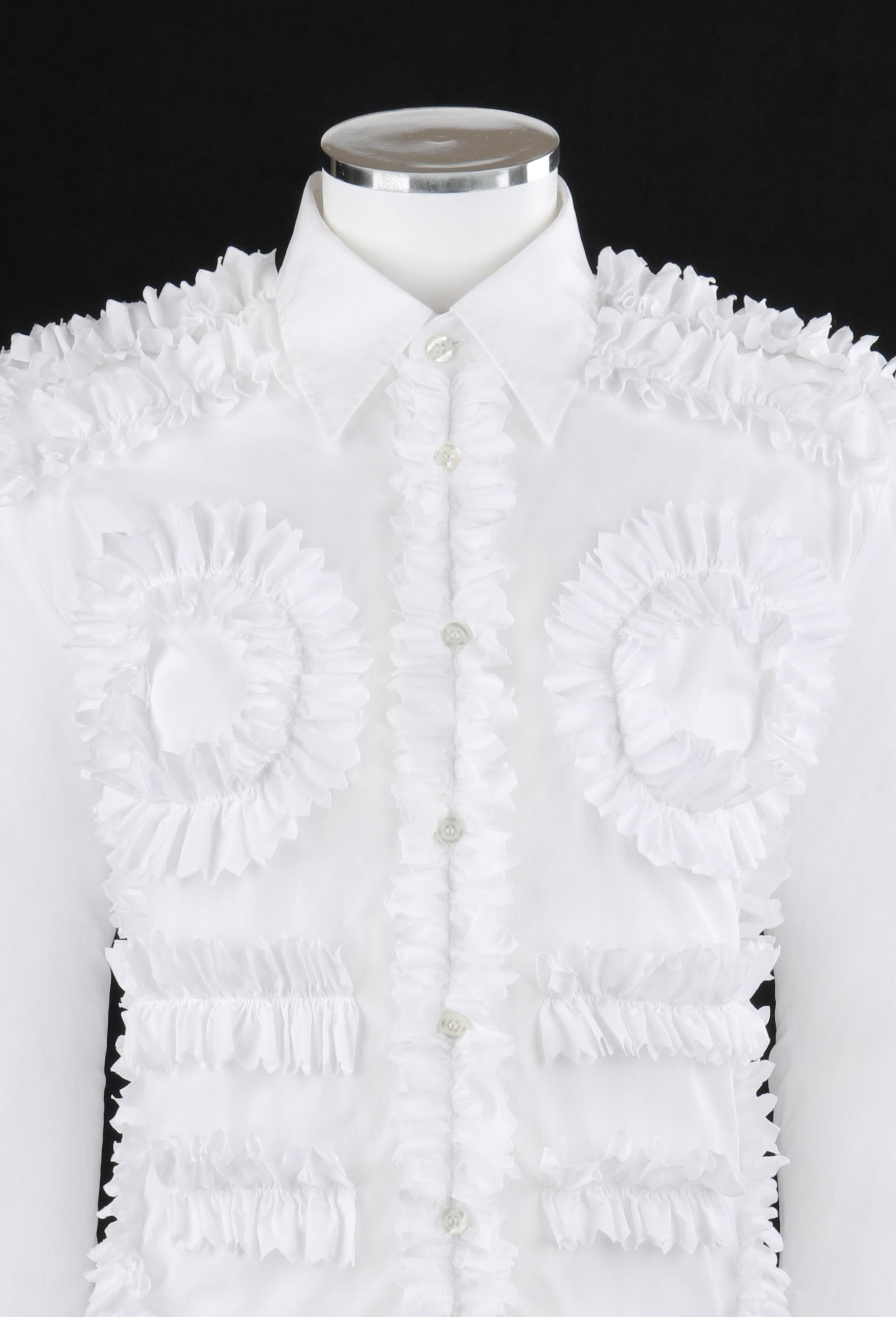 Gray WALTER VAN BEIRENDONCK A/W 2014 Men's Symmetric White Ruffle Button Front Shirt  For Sale