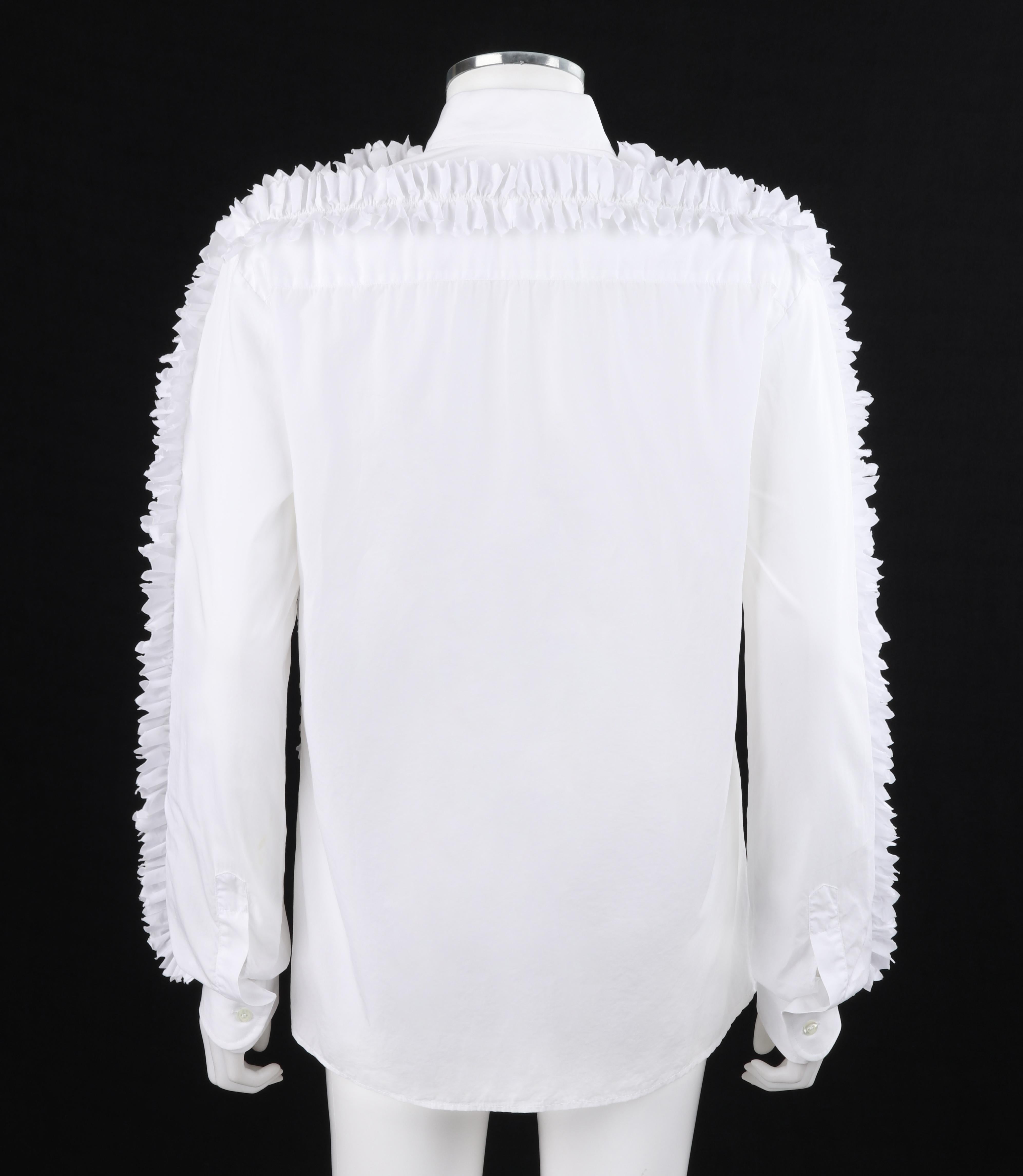 WALTER VAN BEIRENDONCK A/W 2014 Men's Symmetric White Ruffle Button Front Shirt  For Sale 1