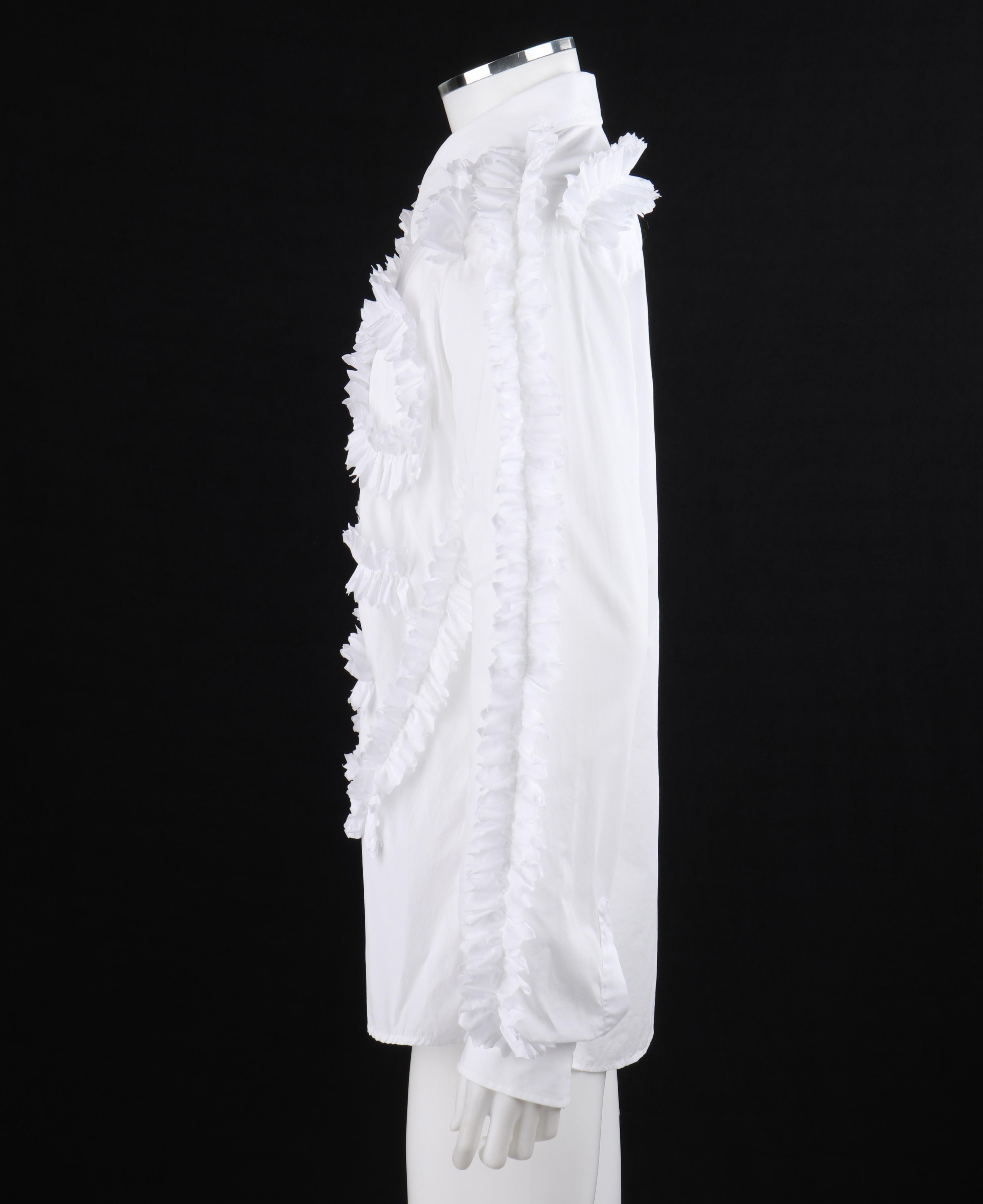 WALTER VAN BEIRENDONCK A/W 2014 Men's Symmetric White Ruffle Button Front Shirt  For Sale 2