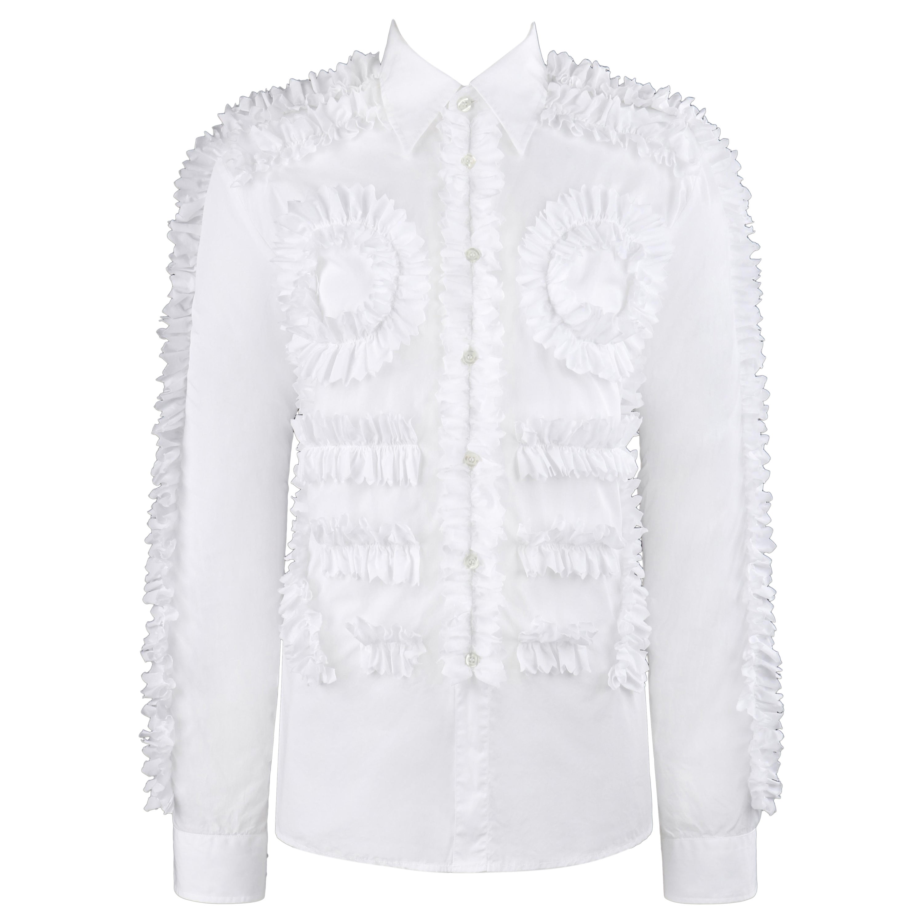 WALTER VAN BEIRENDONCK A/W 2014 Camisa simétrica blanca con botones y volante para hombre en venta