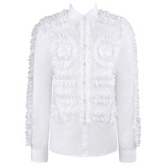 WALTER VAN BEIRENDONCK A/W 2014 Men's Symmetric White Ruffle Button Front Shirt