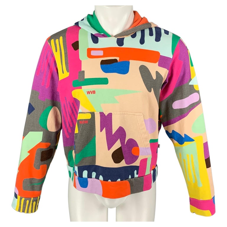 WALTER VAN BEIRENDONCK AW19 Size M Multi-Color Drip Print Cotton Hooded  Sweatshi For Sale at 1stDibs