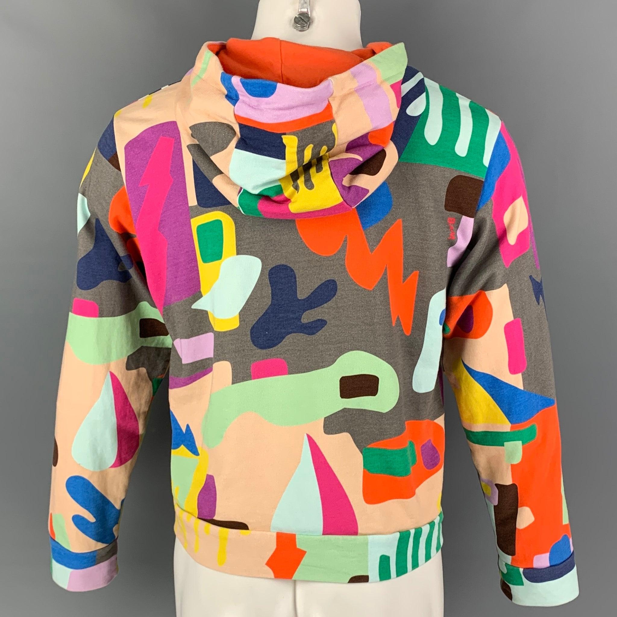 WALTER VAN BEIRENDONCK AW19 Size M Multi-Color Print Cotton Hooded Sweatshirt In Good Condition For Sale In San Francisco, CA