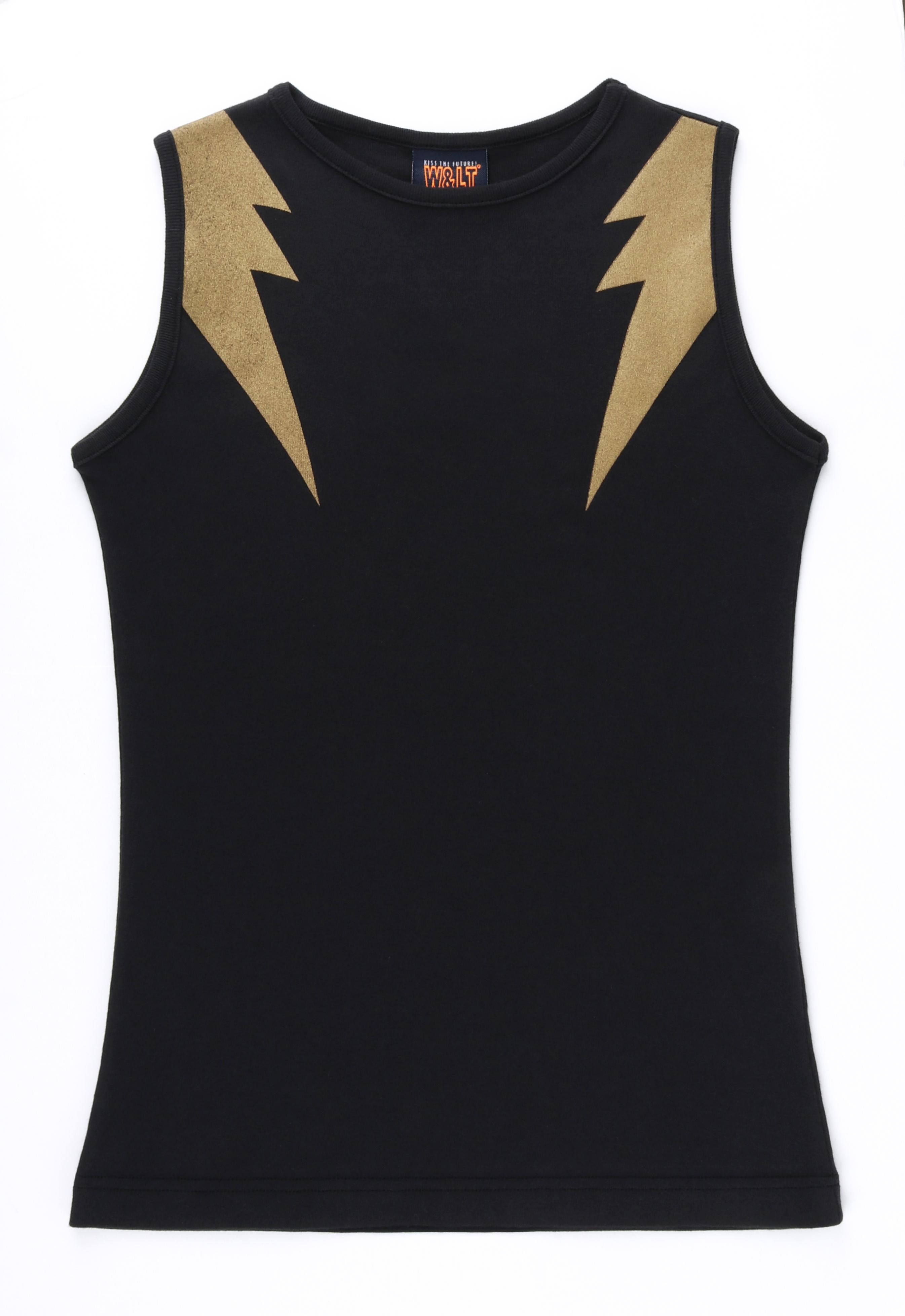 WALTER VAN BEIRENDONCK c.2010's Black Gold Metallic Lightning Bolt Tank Top NWT In New Condition For Sale In Thiensville, WI