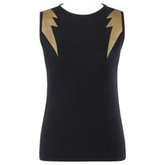 WALTER VAN BEIRENDONCK c.2010's Black Gold Metallic Lightning Bolt Tank Top NWT