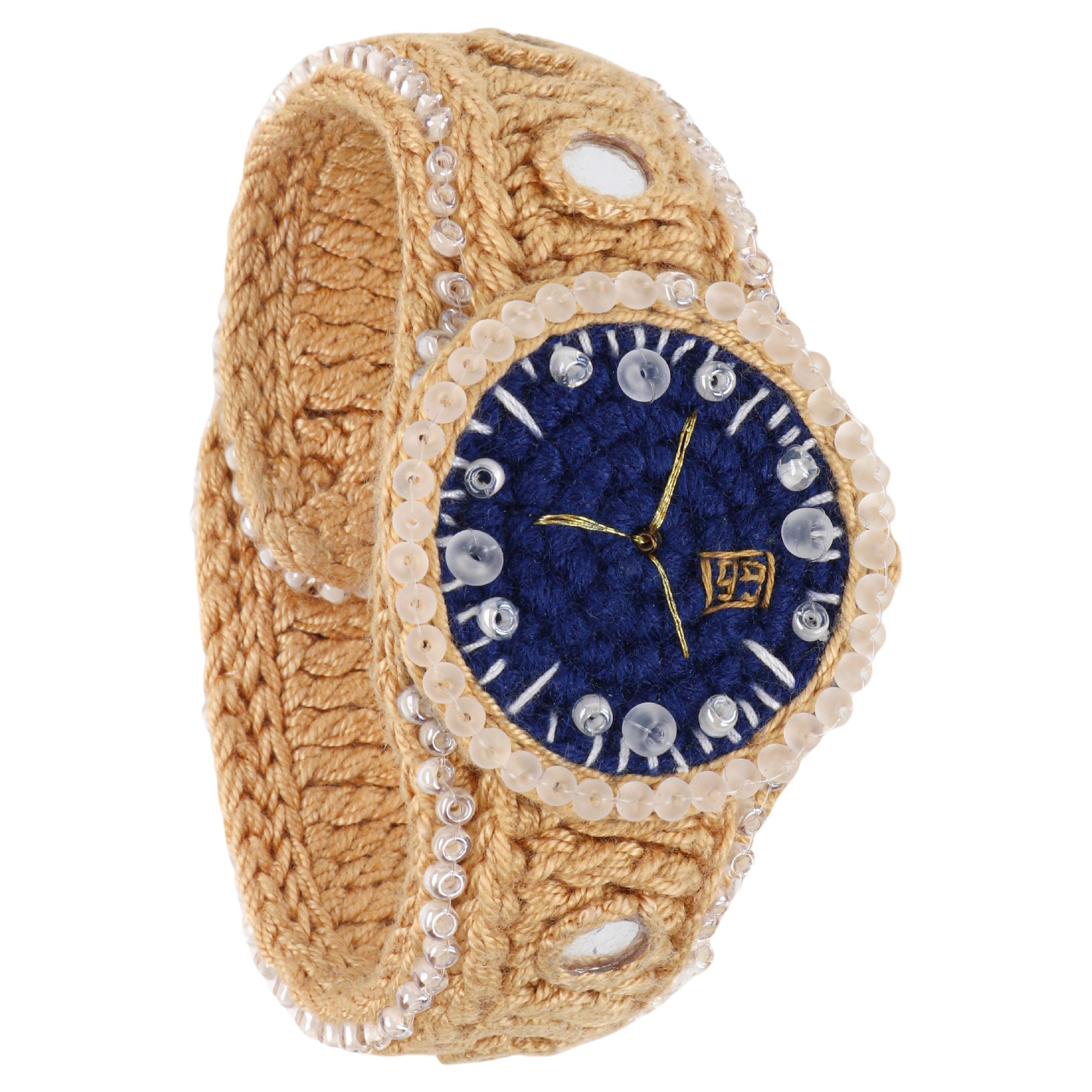 WALTER VAN BEIRENDONCK c.2020 "Classic-W" Embellished Knit Faux Watch Bracelet For Sale