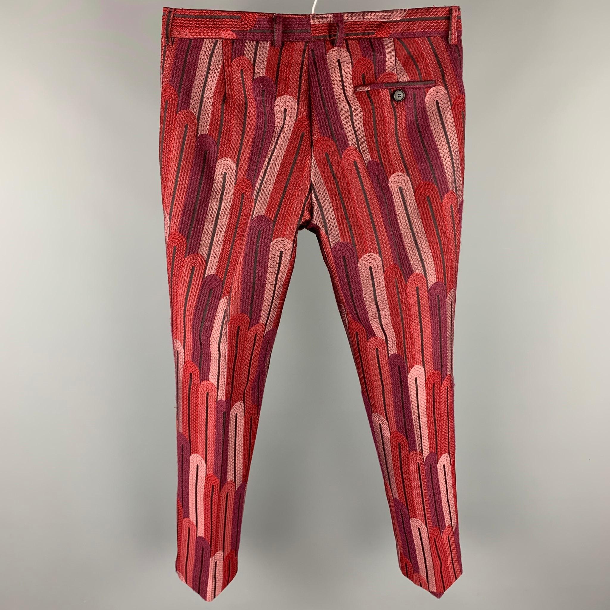 red brocade pants