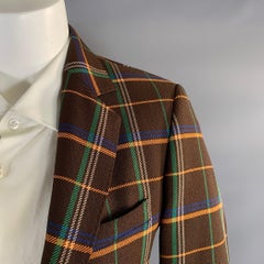 WALTER VAN BEIRENDONCK Automne-Hiver 2021, taille 38, veste de sport à carreaux marron, orange et vert