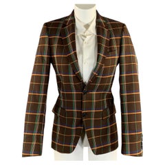 WALTER VAN BEIRENDONCK Automne-Hiver 2021, taille 38, veste de sport à carreaux marron, orange et vert