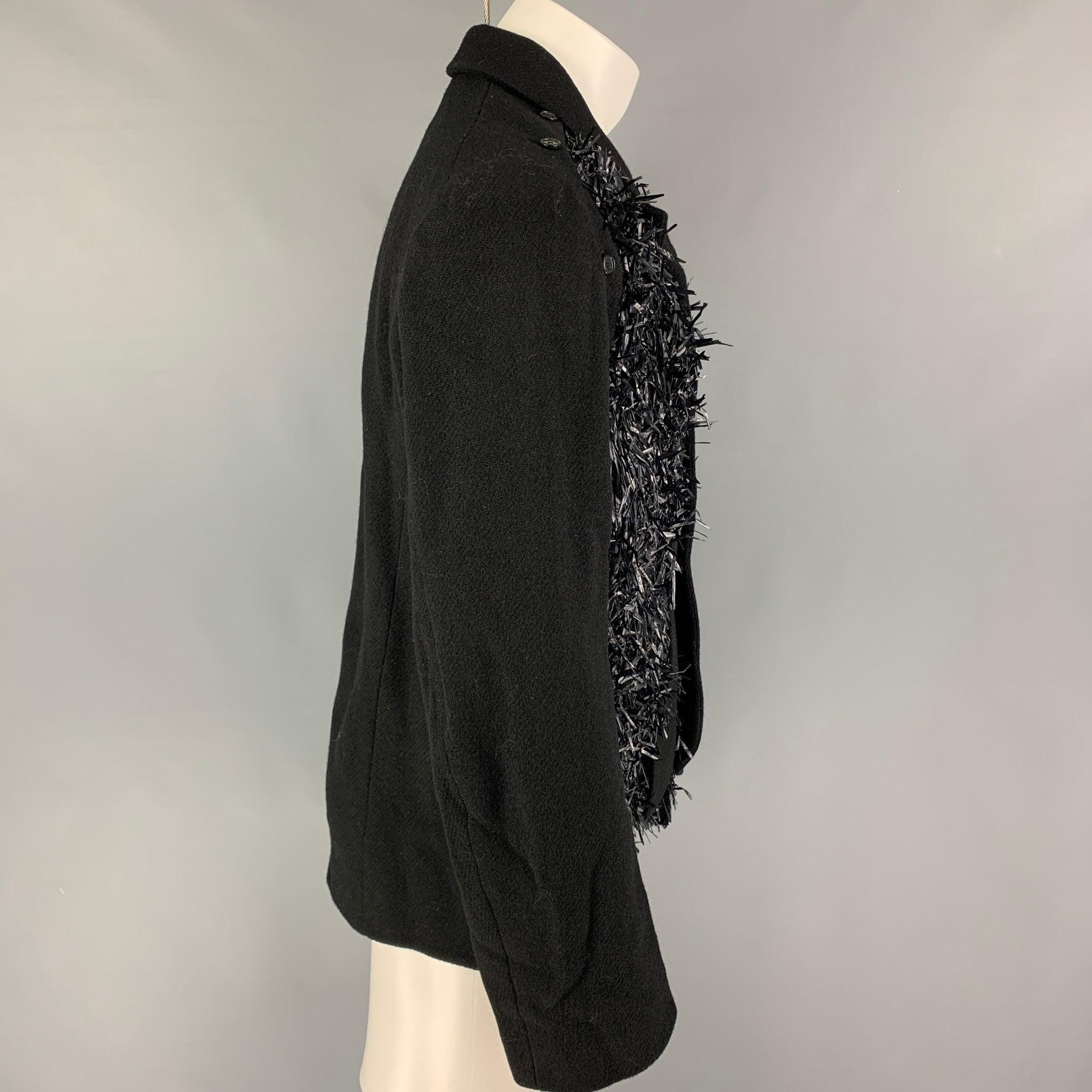 Black WALTER VAN BEIRENDONCK FW 16 Size 38 Metallic Textured Wool Boxy Frame Blazer For Sale