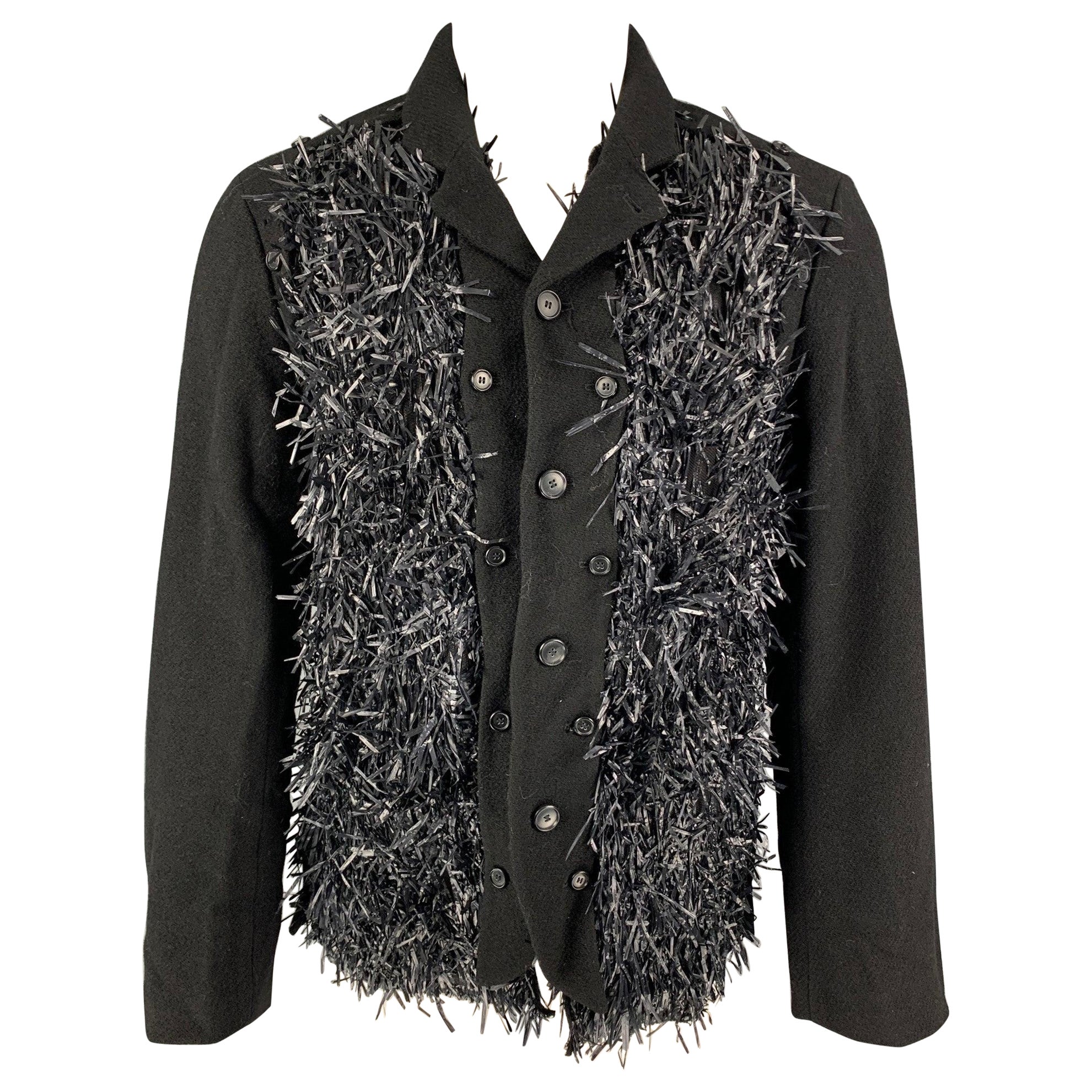 WALTER VAN BEIRENDONCK FW 16 Size 38 Metallic Textured Wool Boxy Frame Blazer For Sale