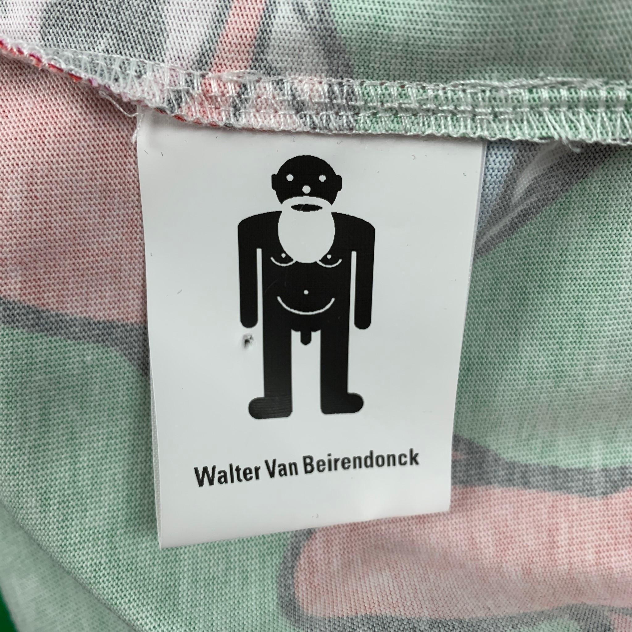 WALTER VAN BEIRENDONCK FW 21 Size One Size Green Multi-Color Cotton Long T-shirt In New Condition In San Francisco, CA