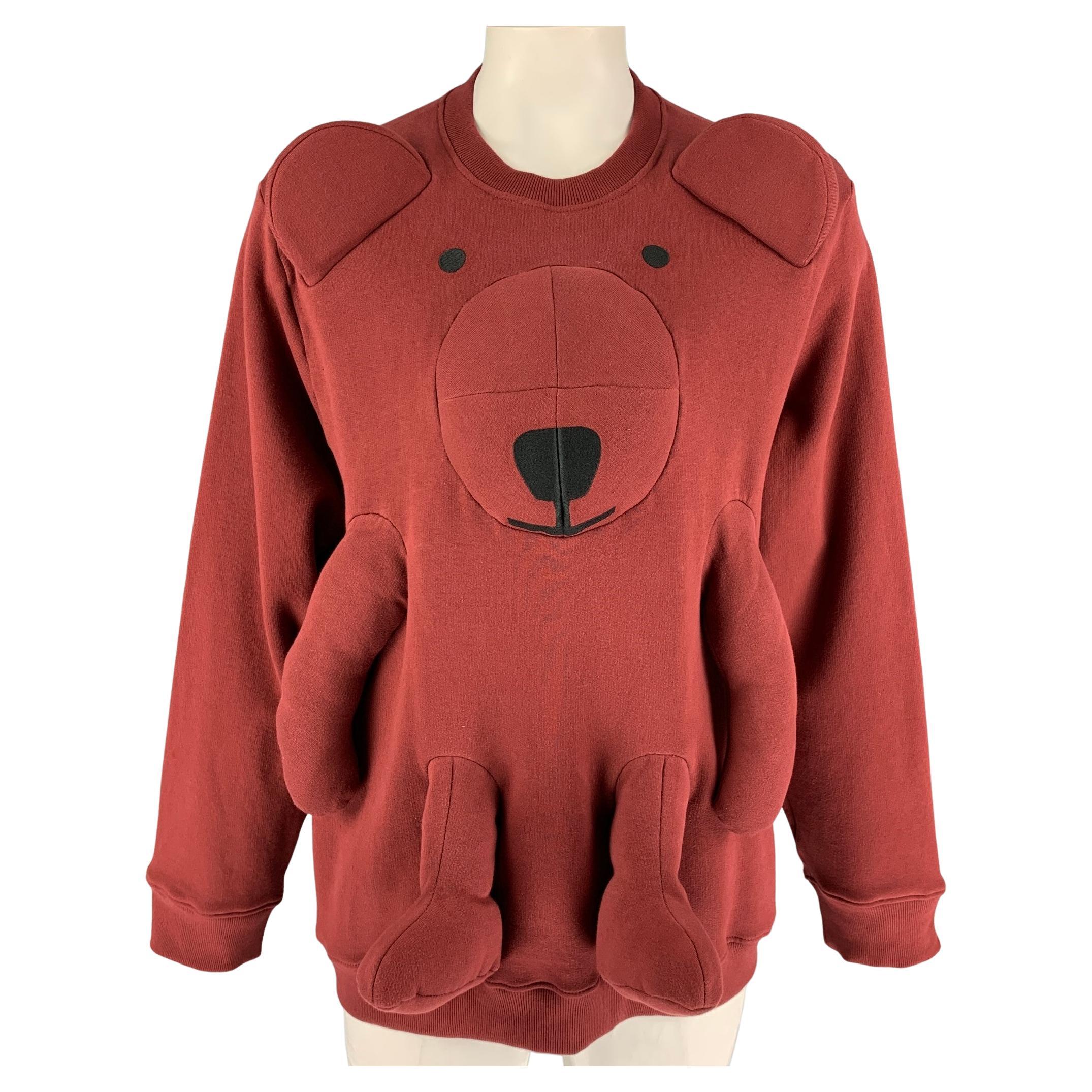 WALTER VAN BEIRENDONCK FW 21 W:A.R. Size L Burgundy Bear Sweatshirt