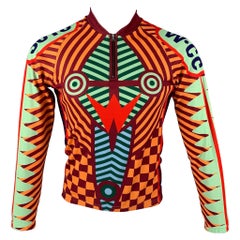 WALTER VAN BEIRENDONCK H/W 14 Größe S Orange Burgunderfarbenes grafisches Nylon-Jersey-Radoberteil