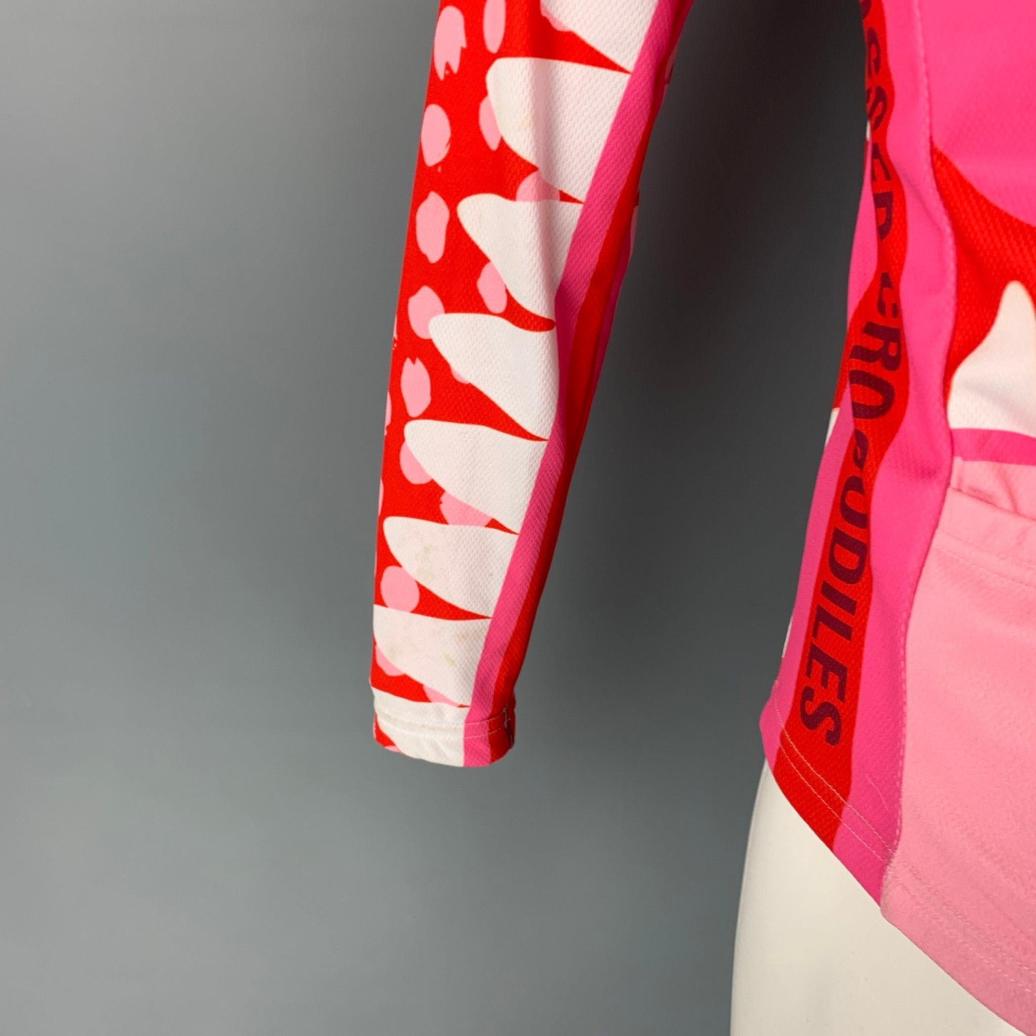 WALTER VAN BEIRENDONCK FW14 Size S Red Pink Graphic Nylon Jersey Bike Top For Sale 1