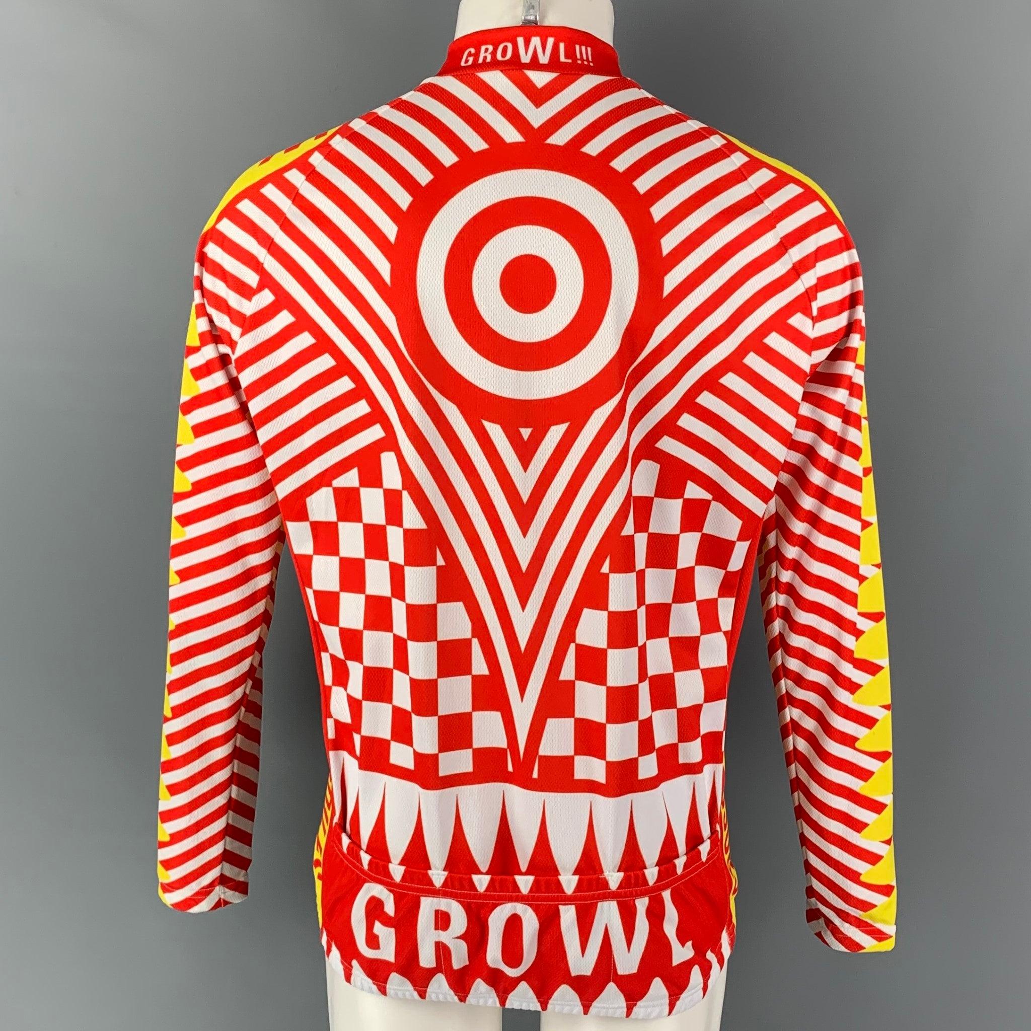 WALTER VAN BEIRENDONCK FW14 Size XL Red White Graphic Nylon Jersey Bike Top In Good Condition For Sale In San Francisco, CA