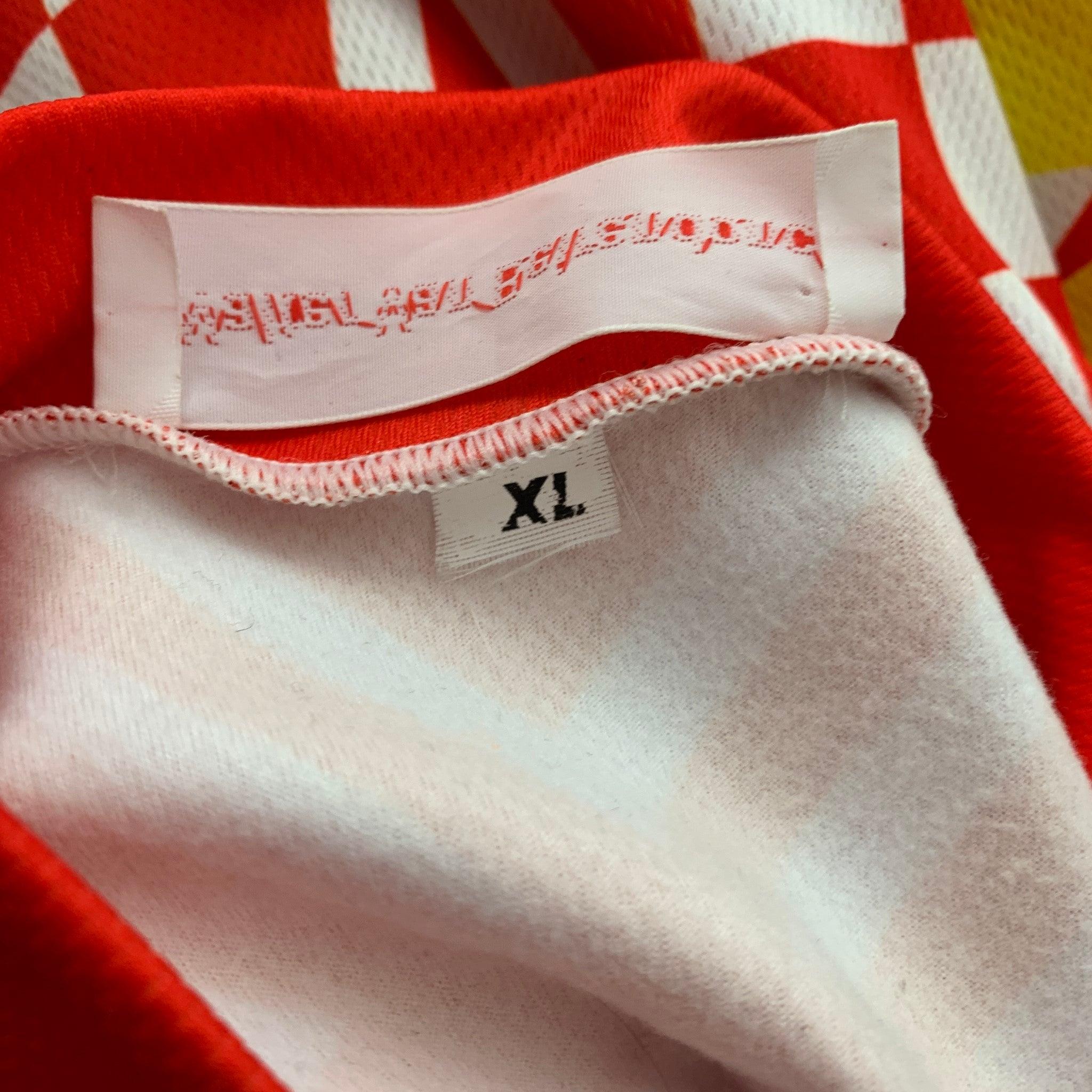 WALTER VAN BEIRENDONCK FW14 Size XL Red White Graphic Nylon Jersey Bike Top For Sale 1