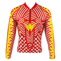 WALTER VAN BEIRENDONCK FW14 Size XL Red White Graphic Nylon Jersey Bike Top