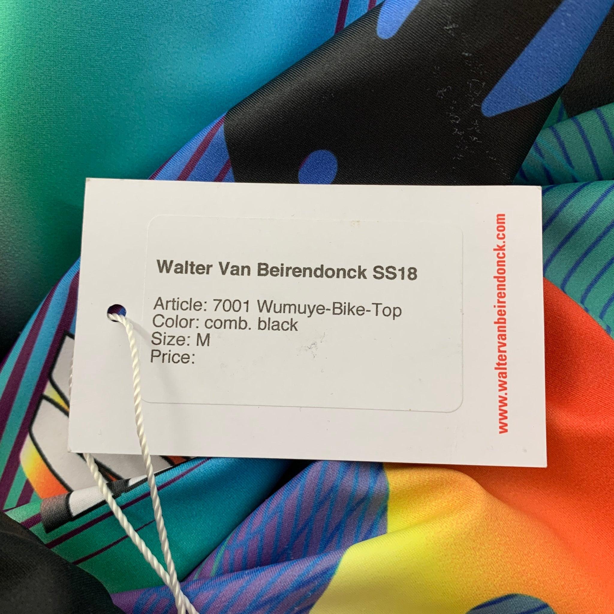 WALTER VAN BEIRENDONCK FW17 Size M Multicolor Graphic Nylon Jersey Bike Top For Sale 1
