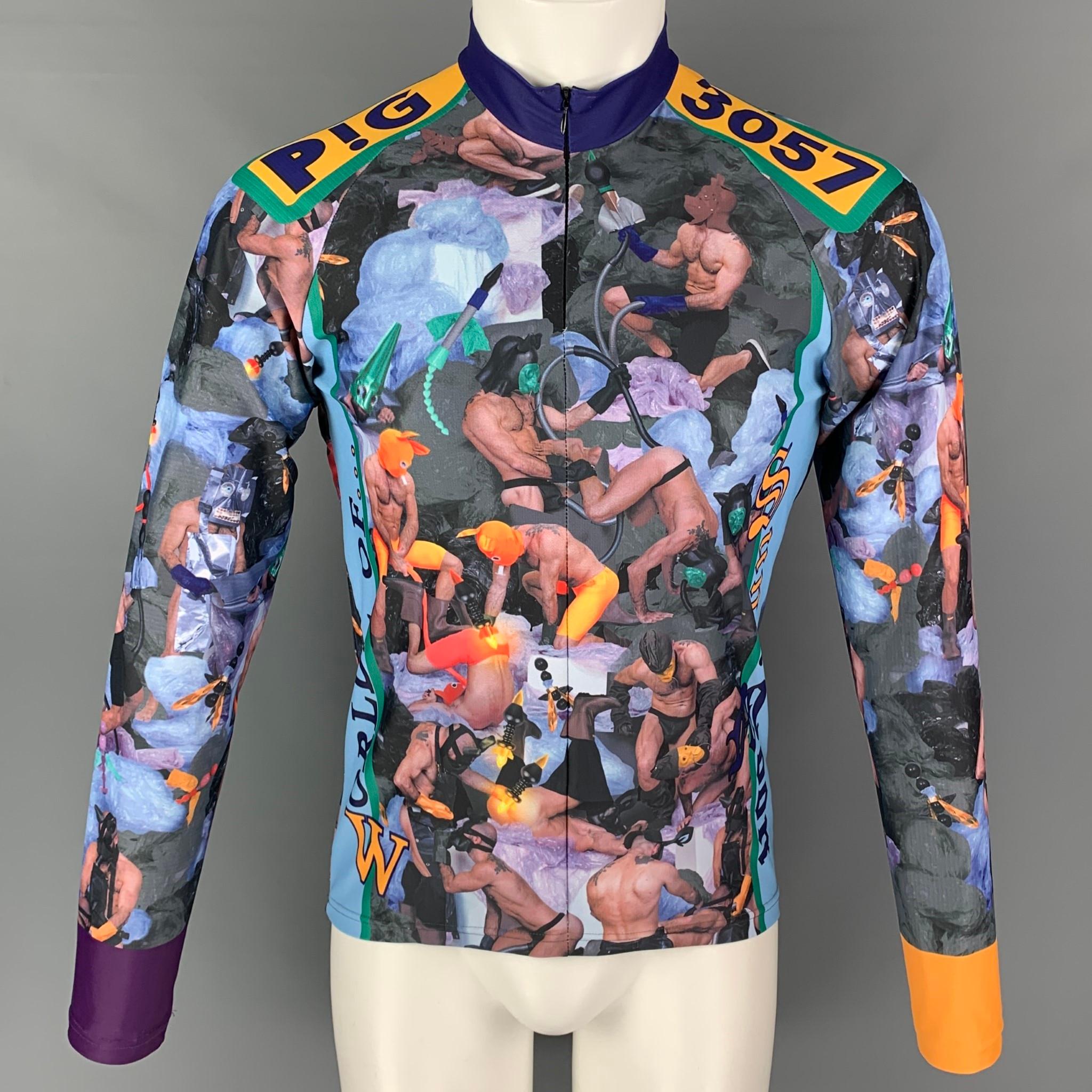 WALTER VAN BEIRENDONCK FW18 Size M Multi-Color Graphic Nylon Jersey Bike Top featuring fetish selfies taken by queer artist Andrea Cammarosano.

Walter Van Beirendonck Cycle Biker Jersey Pullover Top from Fall Winter 2018/2019 WOLRDS OF SUN.