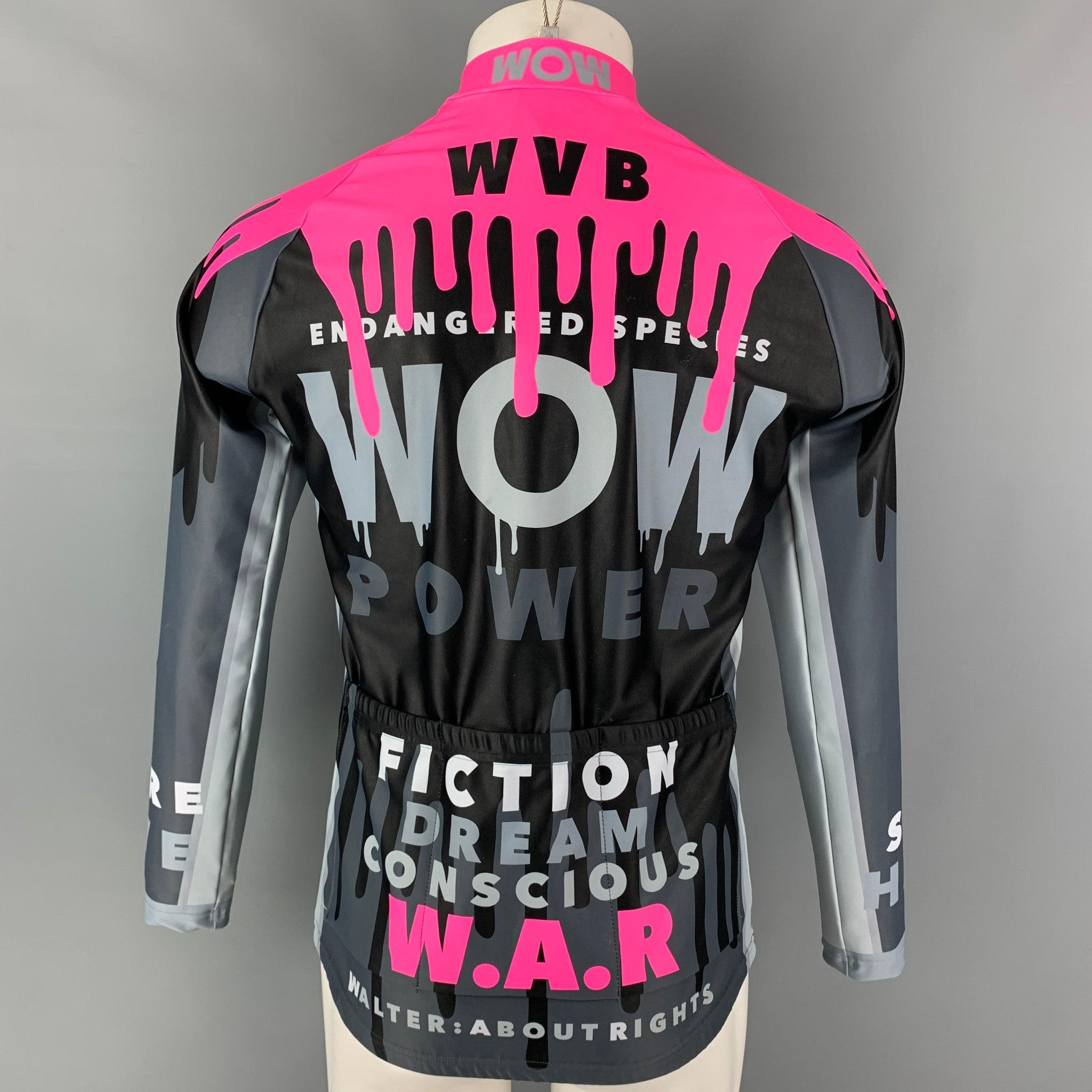 WALTER VAN BEIRENDONCK FW19 Size M Black Pink Monster Graphic Jersey Bike Top In Excellent Condition For Sale In San Francisco, CA