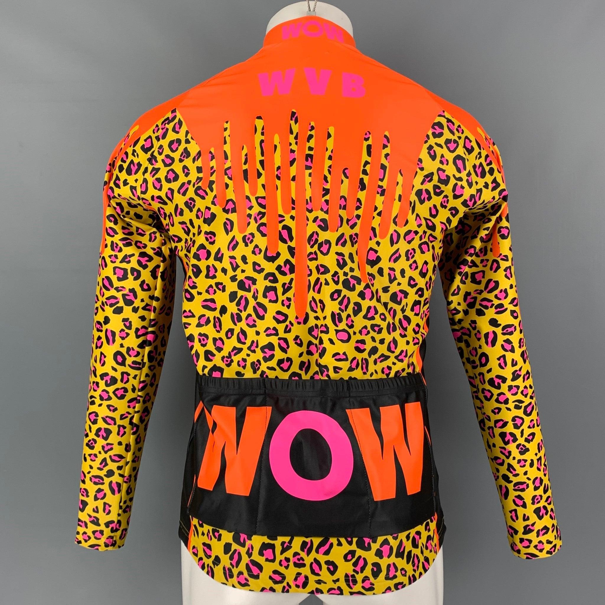 WALTER VAN BEIRENDONCK FW19 Size M Orange Pink Graphic Nylon Jersey Bike Top In Excellent Condition For Sale In San Francisco, CA