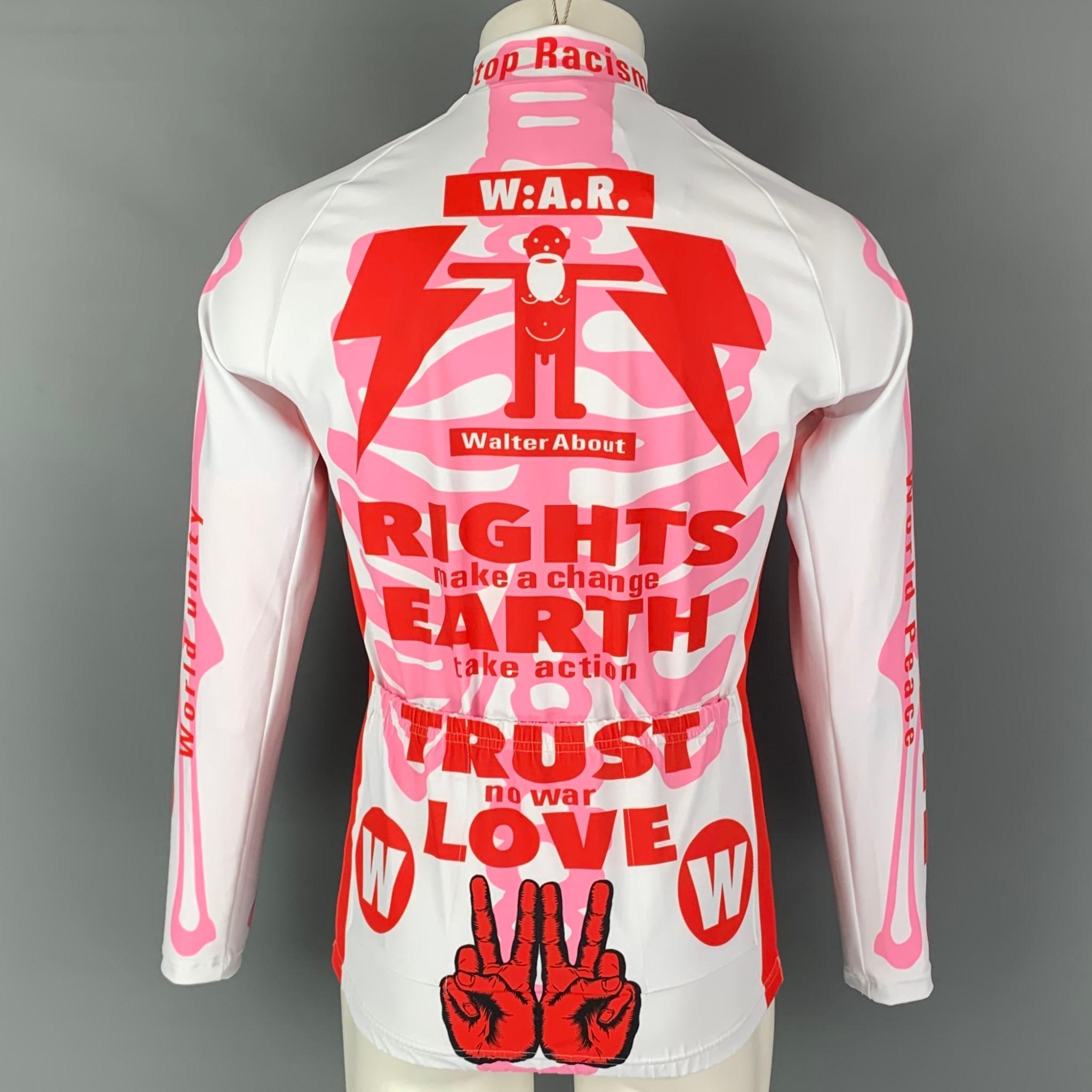 WALTER VAN BEIRENDONCK FW20 Size M White Red Graphic Nylon Jersey Bike Top In Excellent Condition In San Francisco, CA