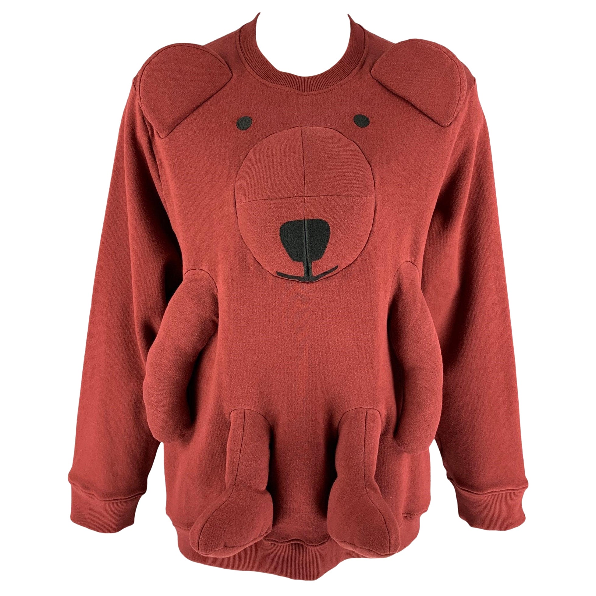 WALTER VAN BEIRENDONCK FW21 Felpa girocollo in cotone con orso applicato, taglia L