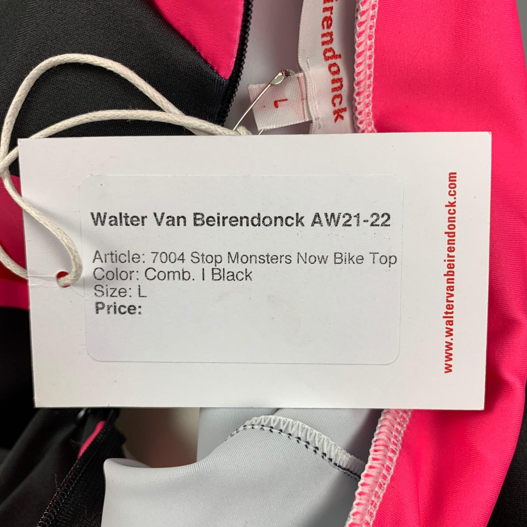 WALTER VAN BEIRENDONCK FW21 Size L Black Graphic Nylon Jersey Bike Top For Sale 3