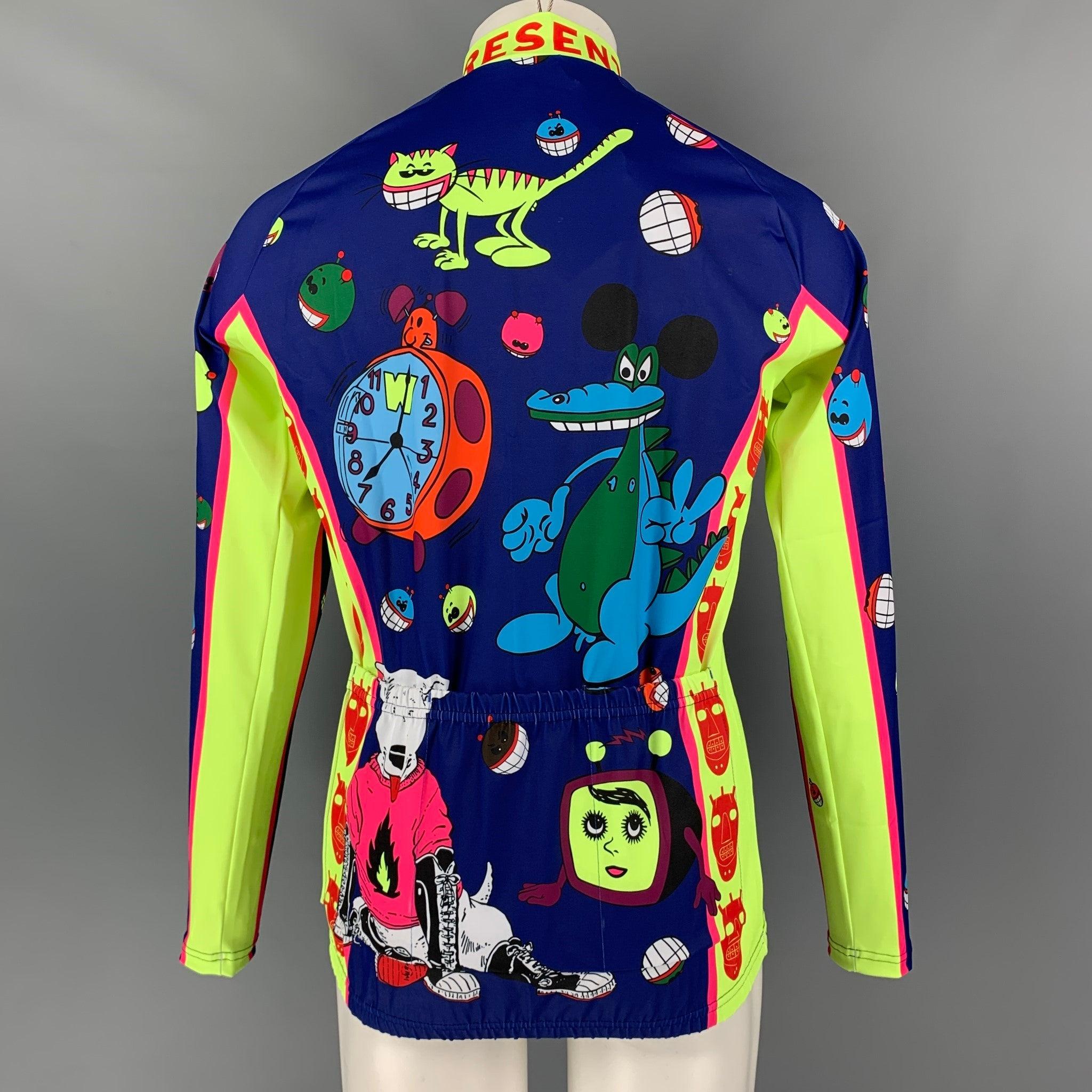 WALTER VAN BEIRENDONCK FW21 Size L Blue Graphic Nylon Jersey Bike Top In Excellent Condition For Sale In San Francisco, CA